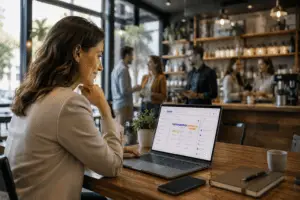 auto-entrepreneur qui suit ses démarches administratives sur ordinateur
