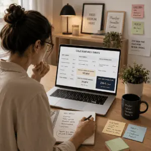 freelance qui calcule comment fixer ses tarifs sur un ordinateur