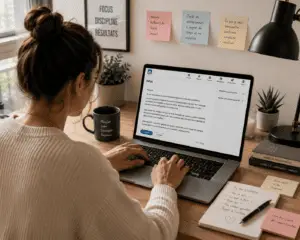 freelance qui rédige sa bio LinkedIn sur son ordinateur