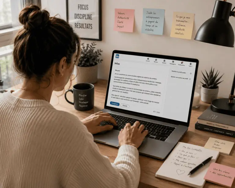 freelance qui rédige sa bio LinkedIn sur son ordinateur