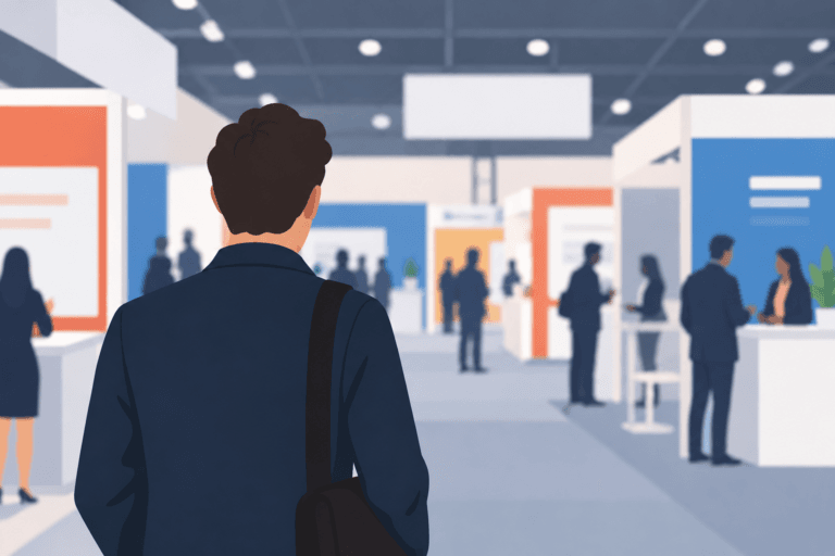 Visiteur dans un salon professionnel