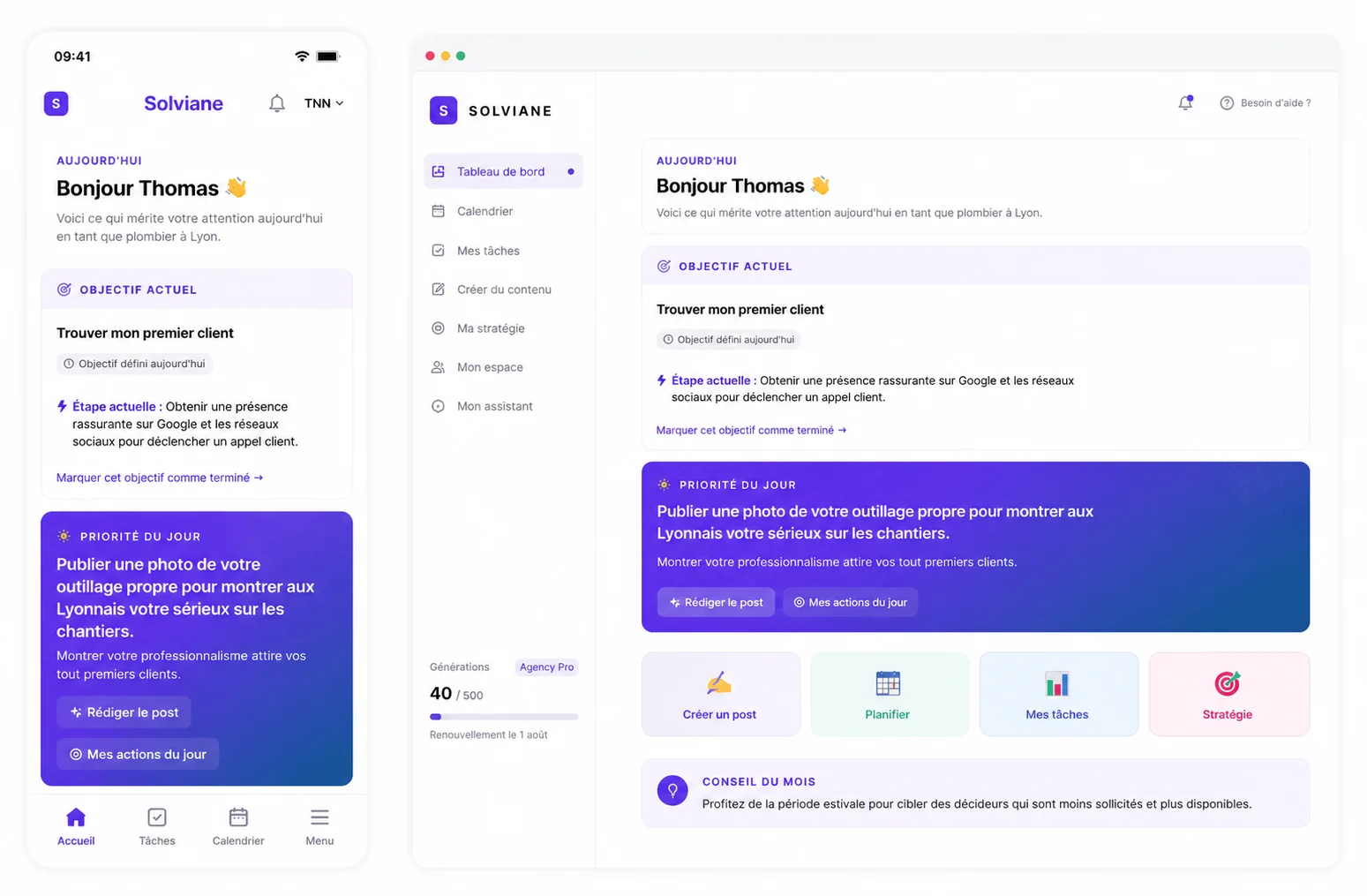 assistant marketing pour développer votre activité, un jour à la fois.